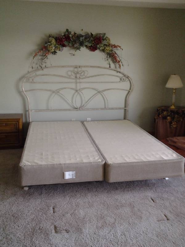 lot 12 image: King Size Metal Headboard With Frame & 2-Foundations