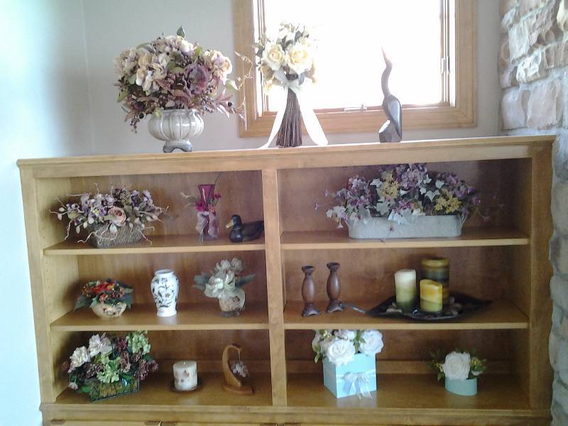 lot 20 image: Lot Of Assorted Arrangements, Decoy, Candles & Candle Holders (All On Shelves)
