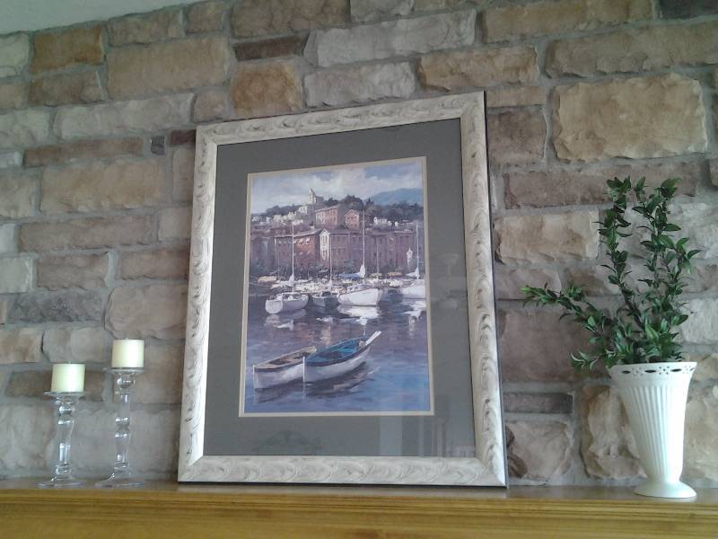 lot 21 image: Framed Print Of Sailboats 27x30 (Signed By Artist), Candle Holders, Vase