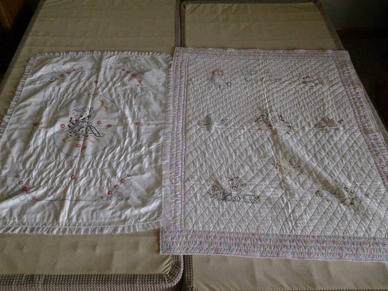 lot 32 image: 2-Hand Made Embroidered Baby Quilts