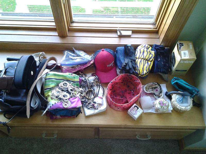 lot 33 image: Lot Of Assorted Purses, Gloves, Belts, Jewelry, Watches, Trinket Boxes