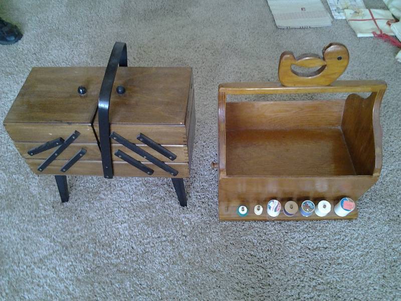 lot 47 image: 2-Vintage Sewing Notion Caddy With Contents