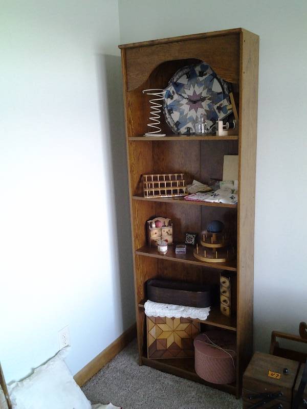 lot 49 image: Shelf (25x10x72) With Contents (Thread Holders, Handkerchiefs, Misc)