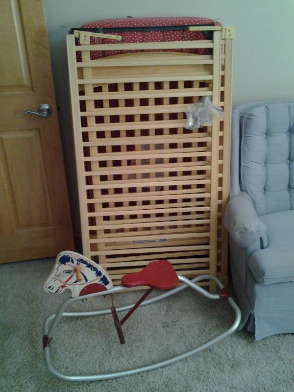 lot 56 image: Vintage Rocking Horse (1950s) & Crib With Mattress