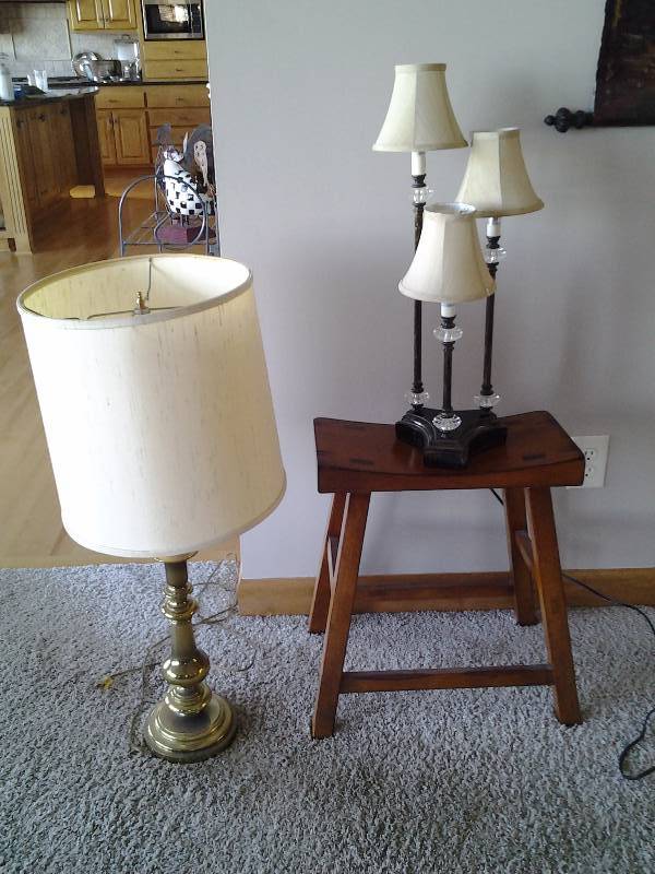 lot 62 image: Wood Saddle Style Stool With 2-Lamps
