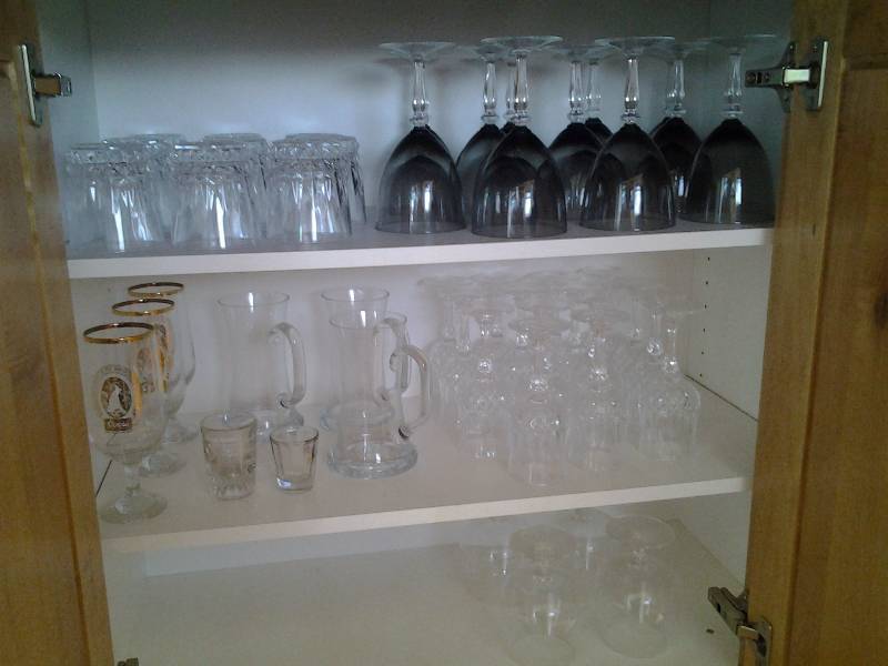 lot 77 image: 2-Cabinets Of Stemware Goblets, Steins, Coors Beer Glasses, Others
