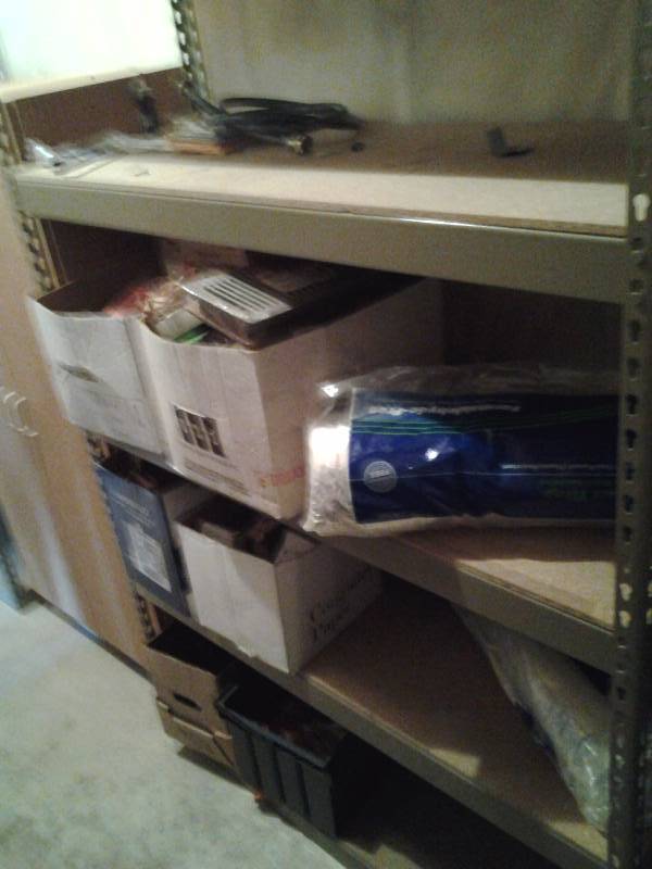 lot 186 image: Contents On Shelf Boxes Of Hardware, Electrical, Nails & Screws, Pipe Wrap, Misc