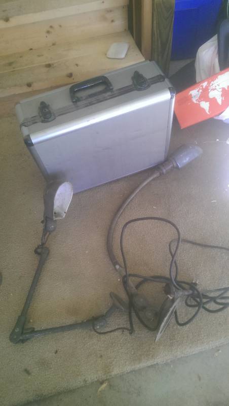 lot 238 image: 2-Old Lamps, Vintage VHS Movie Camera With Hard Case
