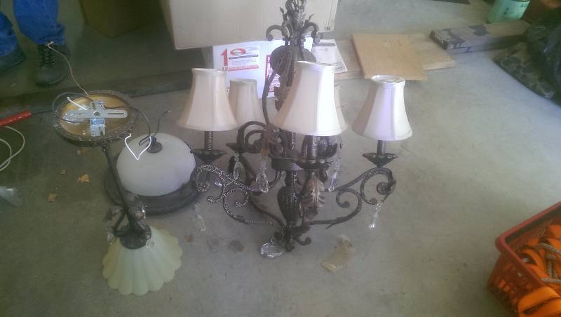 lot 245 image: Hanging Chandelier, 3-Ceiling Fixtures, 3-Pendant Fixtures