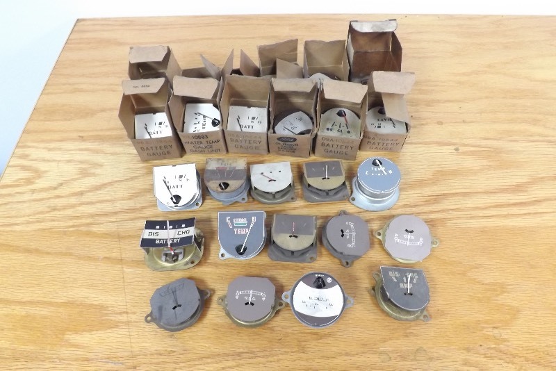 Large Lot of New Old Stock etc. Ford Battery, Water Temp, and Oil Gauges
