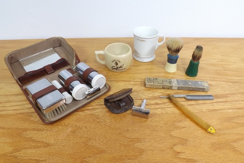 Lot of Vintage Gillette Razors, Straight Razor, and Shaving Accessories