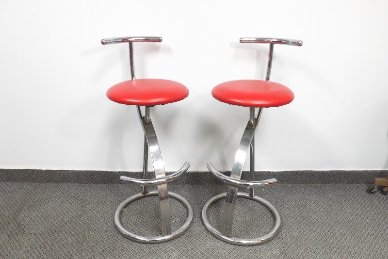 2 Art Deco Metal Stools with Cushioned Seats