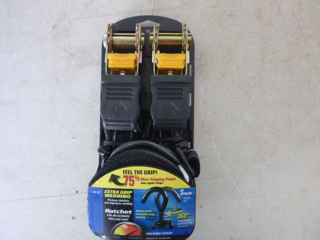 lot 8 image: Pair of Ratchet Tie Downs with Swivel J Hooks