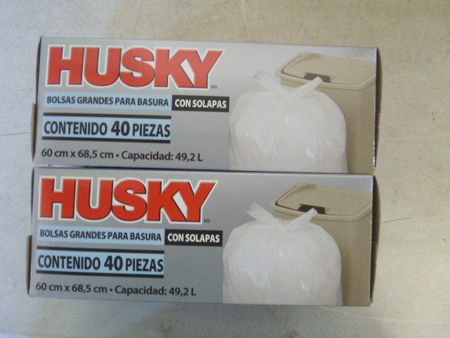 lot 168 image: 2 Boxes of Husky 13 Gallon Flap Tie Kitchen Bags