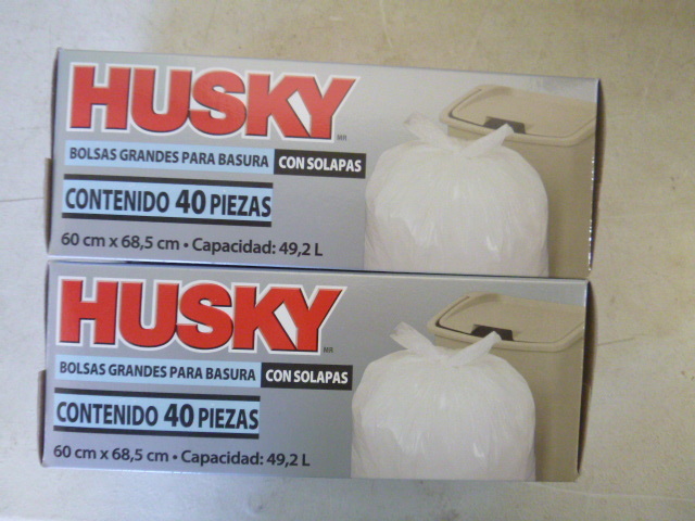 lot 169 image: 2 Boxes of Husky 13 Gallon Flap Tie Kitchen Bags