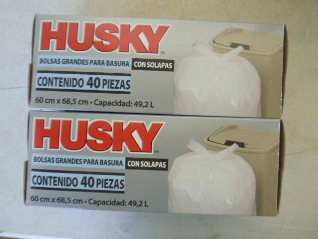 lot 171 image: 2 Boxes of Husky 13 Gallon Flap Tie Kitchen Bags