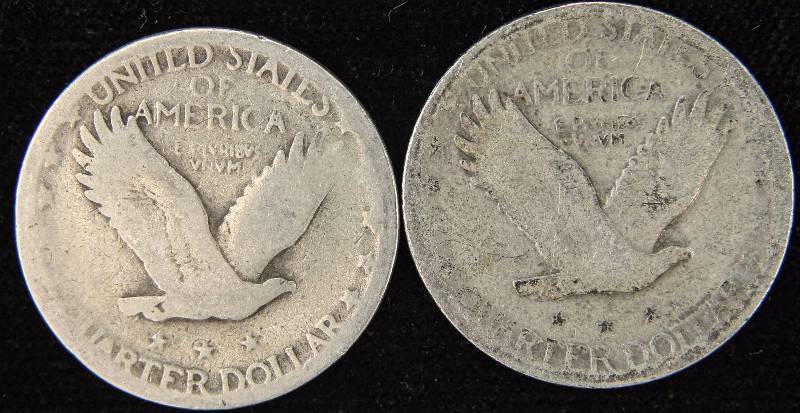 GROUP OF 2 STANDING LIBERTY SILVER QUARTERS 1925 & 1927