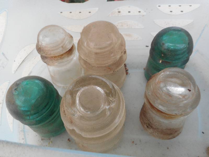 6 VINTAGE GLASS INSULATORS
