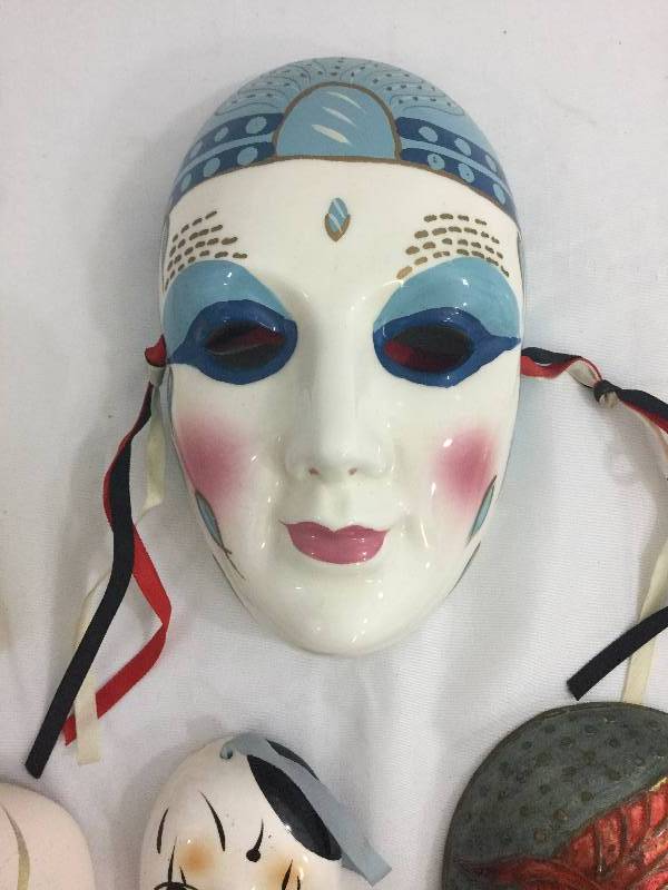 Decorative Harlequin Mascarade Masks and Statue