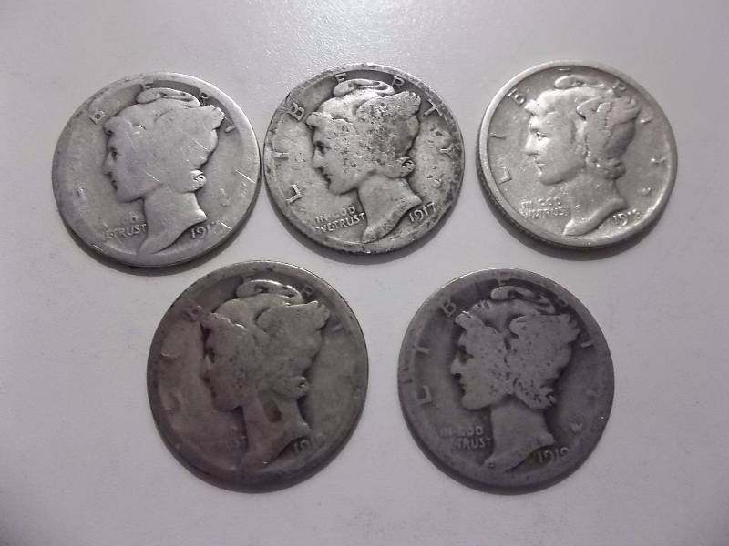1917, 1917 S 1918, 1918, 1919 Mercury Dimes