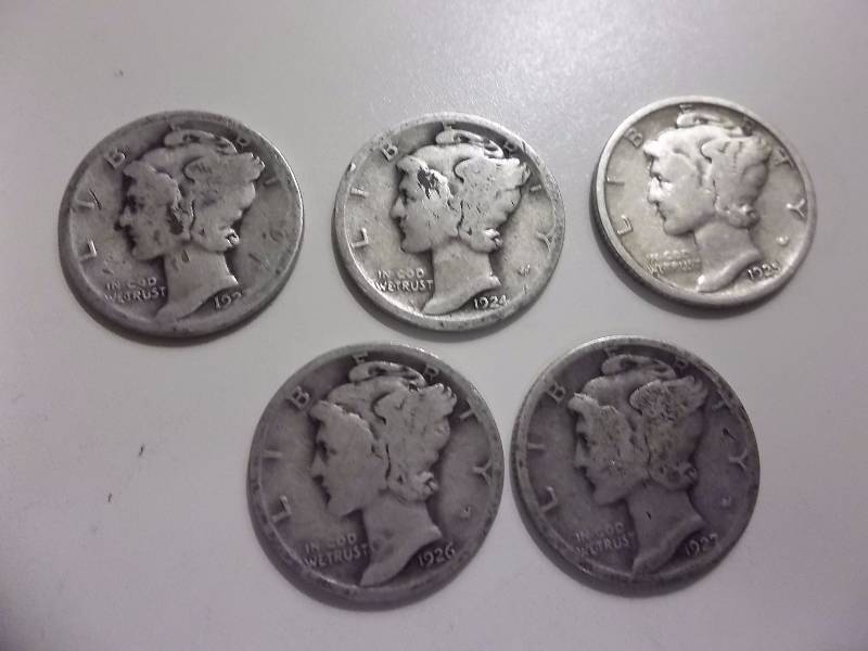 1923,1924,1925,1926,1927 Mercury Dimes