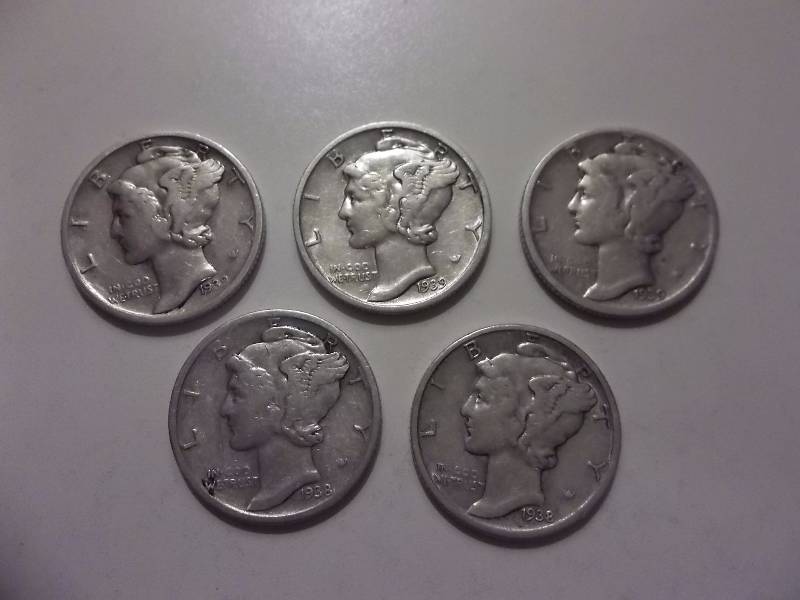 1939, 1939 D, 1939 S, 1938 D, 1938 S Mercury Dimes High Grades