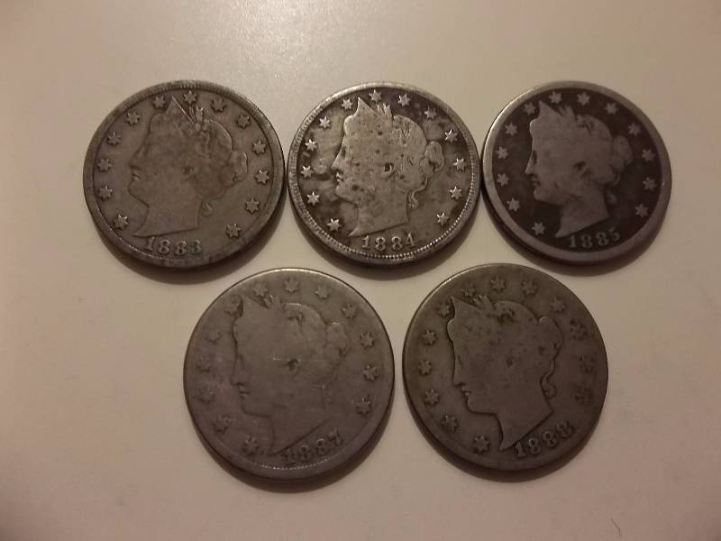 1883, 1884, 1185, 1887, 1888 V-Nickels