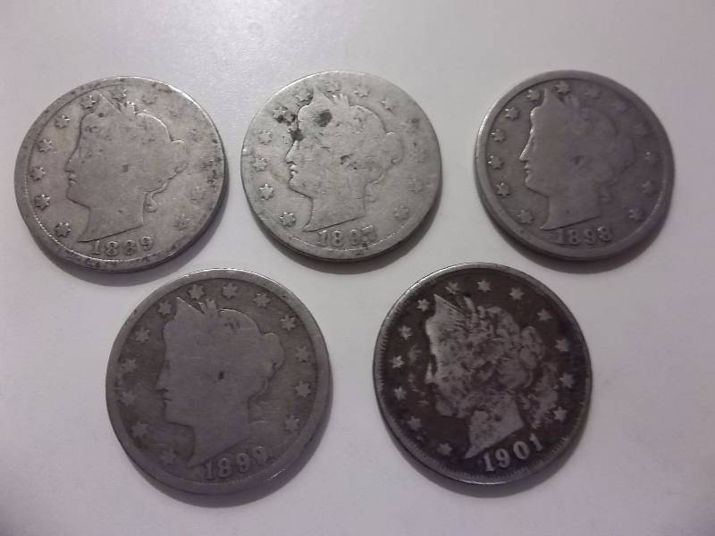 1889, 1897, 1898, 1899, 1901 V-Nickels