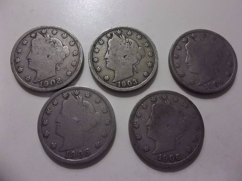 1902, 1903, 1904, 1905, 1906 V-Nickels Better Grades