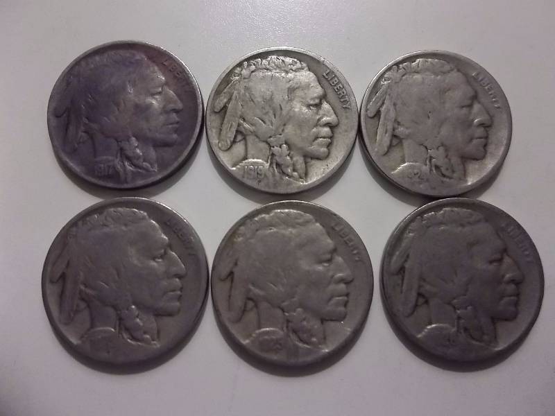 1917, 1919, 1923, 1924, 1925, 1926 Buffalo Nickels Good Readable To Strong Date