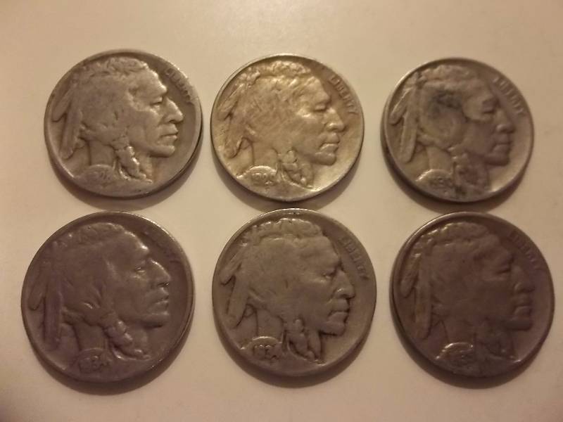 1928, 1929 D, 1930 S, 1934, 1934 D, 1935 S Buffalo Nickels Readable To Strong Dates