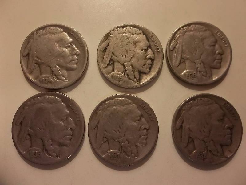 1936, 1936 D, 1936 S, 1937, 1937 D, 1937 S Buffalo Nickels Higher Grades All Strong Dates
