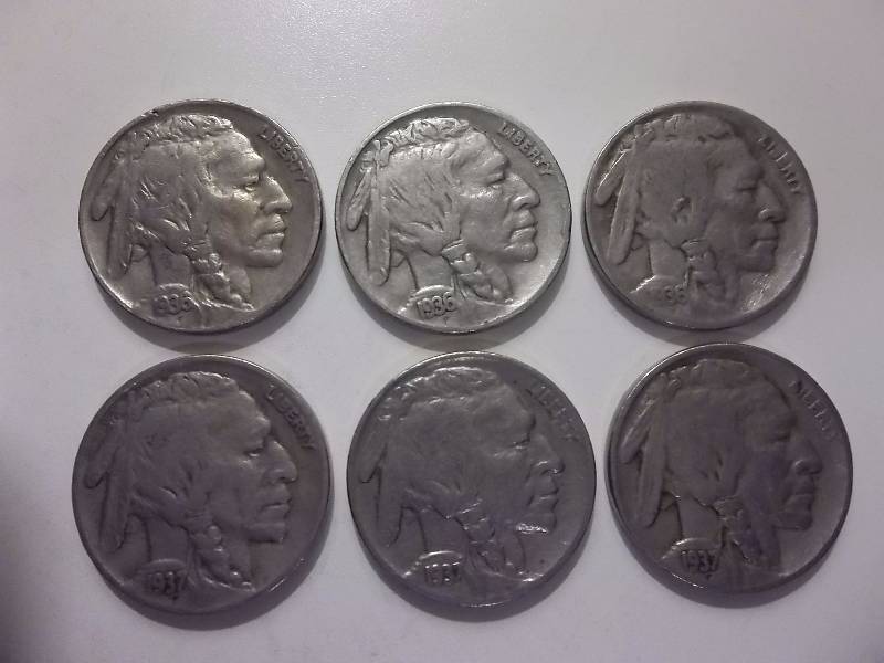 1935, 1935 D, 1935 D, 1936, 1936 D, 1936 S Buffalo Nickels Better Grades Strong Dates