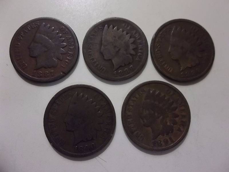 1887, 1888, 1889, 1890, 1891 Indian Head Cents
