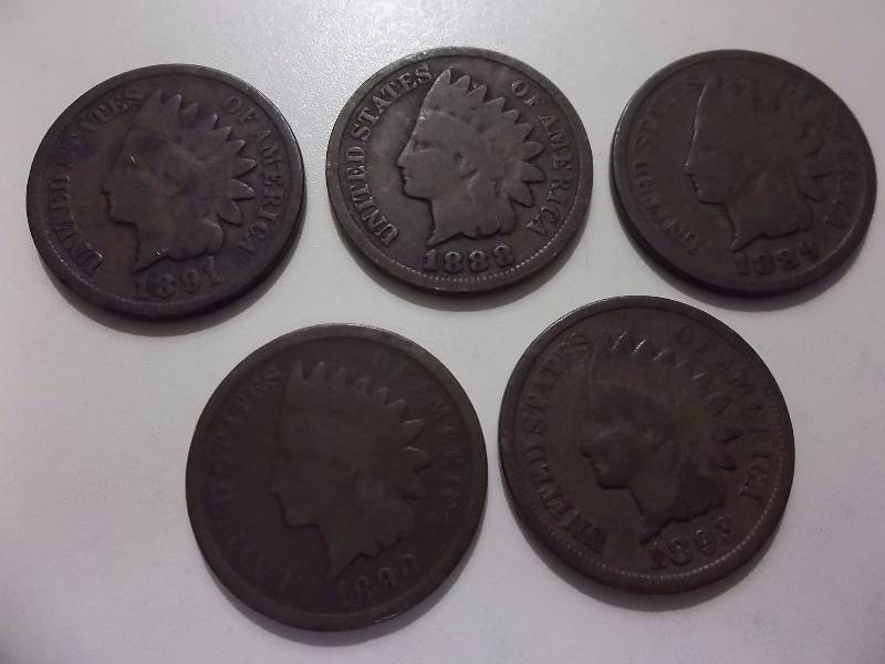 1888, 1889, 1890, 1891, 1893 Indian Head Cents Better Grades