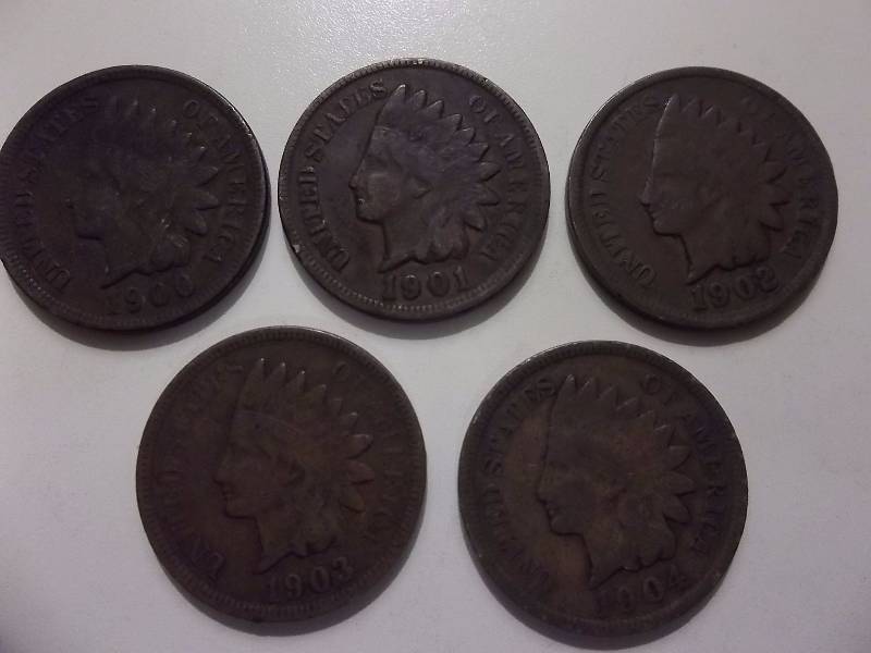 1900, 1901, 1902, 1903,  1904 Indian Head Cents Better Grades