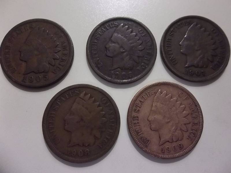 1905, 1906, 1907, 1908, 1909 Indian Head Cents Better Grades