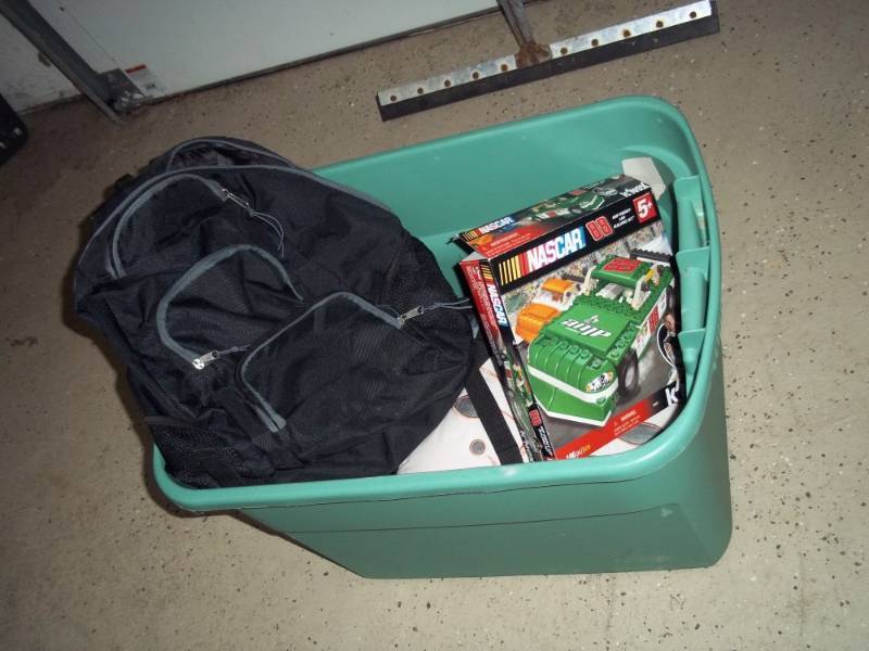 Green tote with Back Pack, Nascar lego car