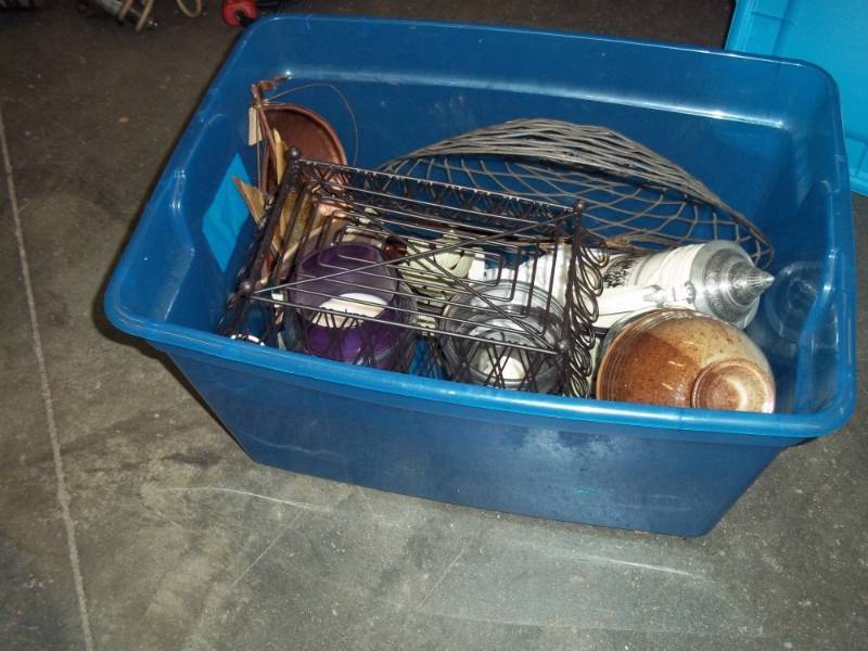 Blue Tote with non matching lid  includes contents