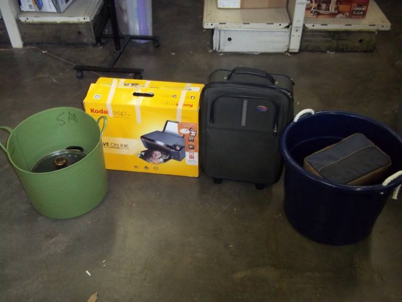 Kodak Printer, Suitcase, 2 tubs with contents