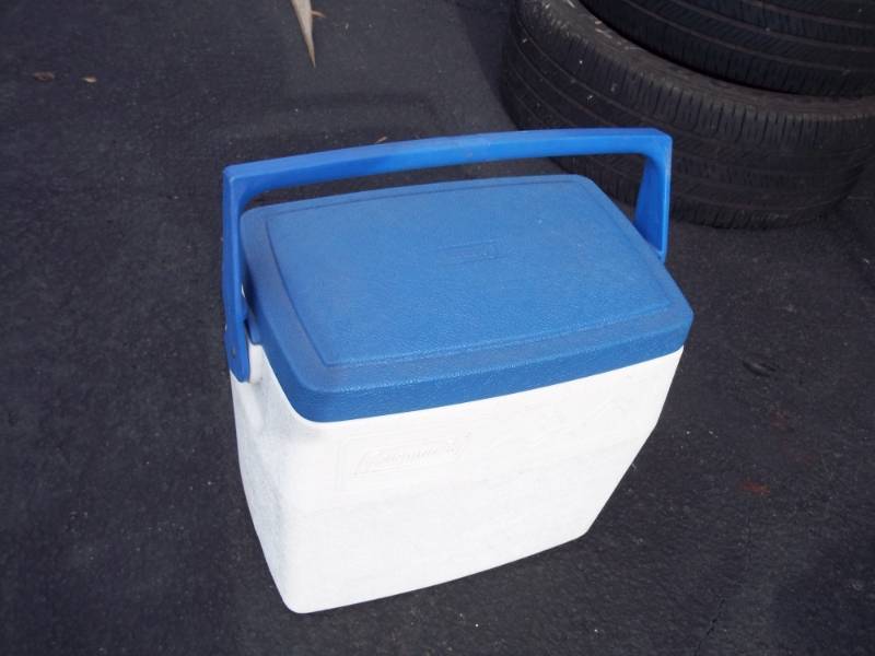 Cooler with blue cover
