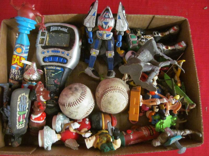 action figures, baseball, handheld fishing game
