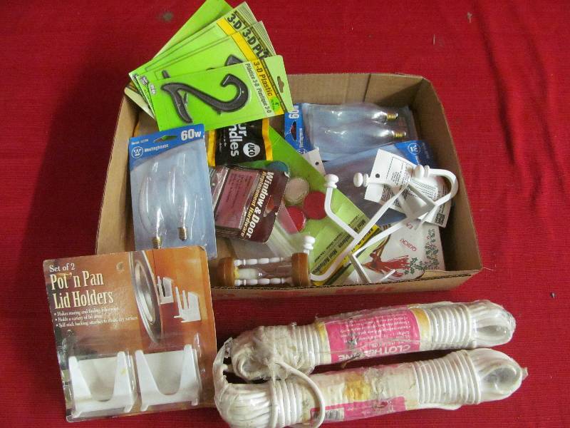 clothesline ,hooks,bulbs,house numbers