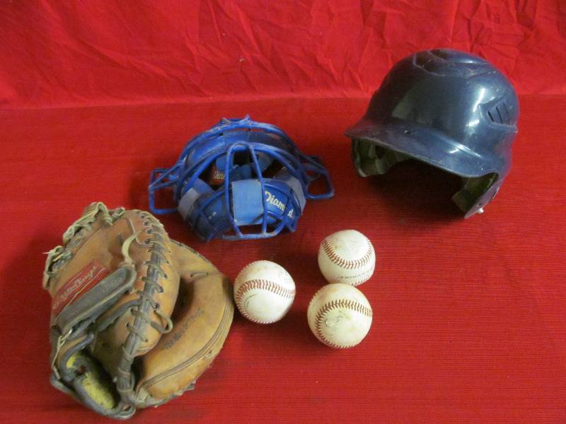 mask ,helmet,glove,balls