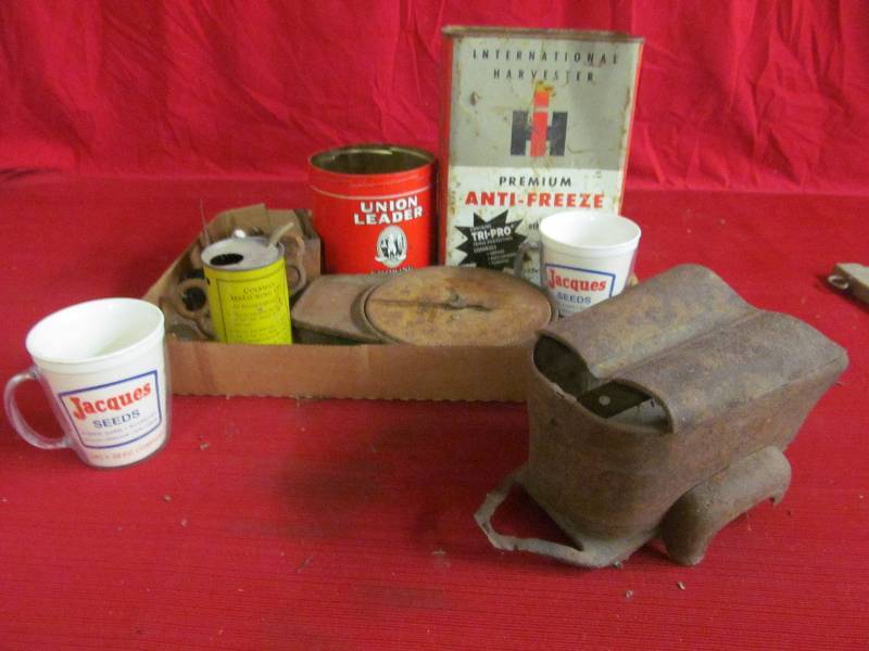 vintage cans, toys mugs .scale