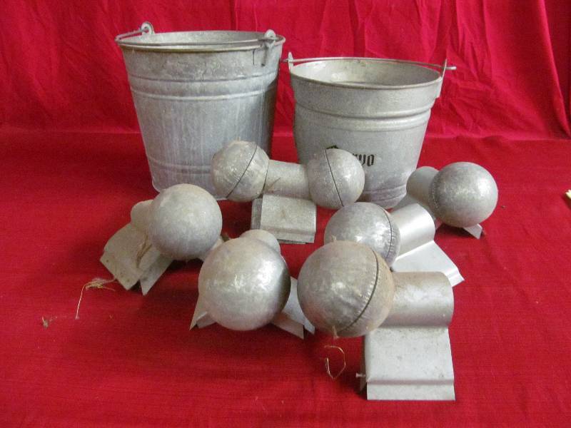 vintage ridge cap balls, galvanized pails