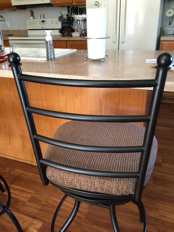 lot 15 image: Becker Furniture Heavy Duty Black Metal & Cloth Swivel Bar Stool - Same Stool In Lot 16 & 17 - Excellent Condition