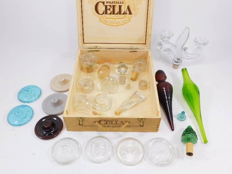 Lot of Antique CeramicGlass Canning Lids and Glass Decanter Tops