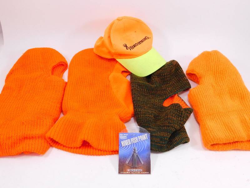 Blaze Orange Ski Masks, Baseball Cap, and 1 NIB River Fish Point Arrowhead