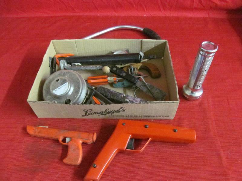 lot 246 image: flashlight, bow saw, hammer
